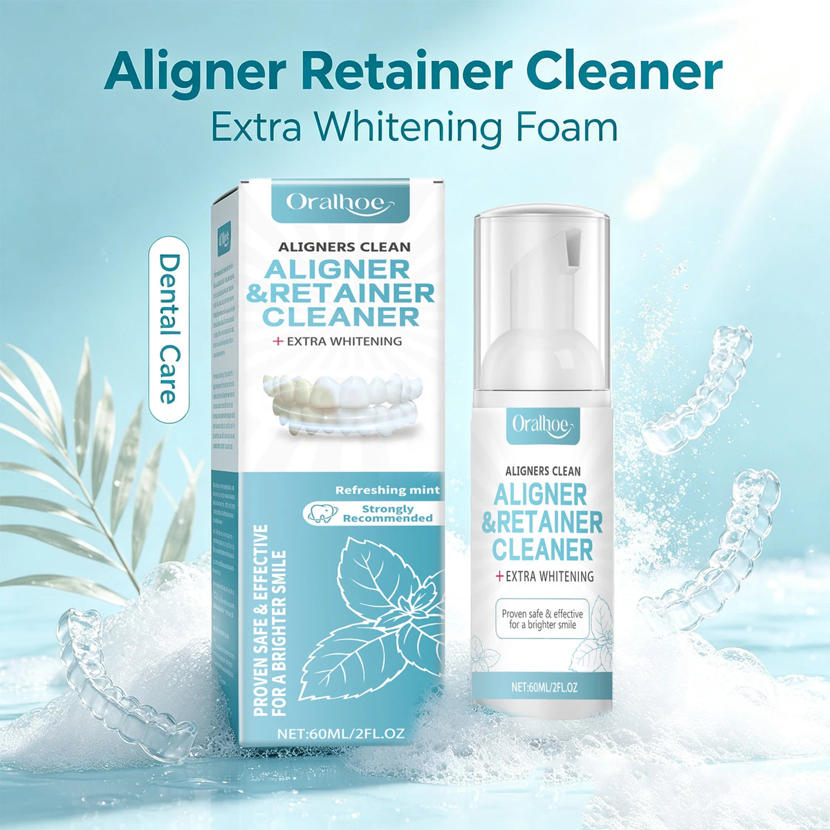 Aligner and Retainer Cleaner Foam Mousse Whitening Agent for Daily Dental Appliance Care